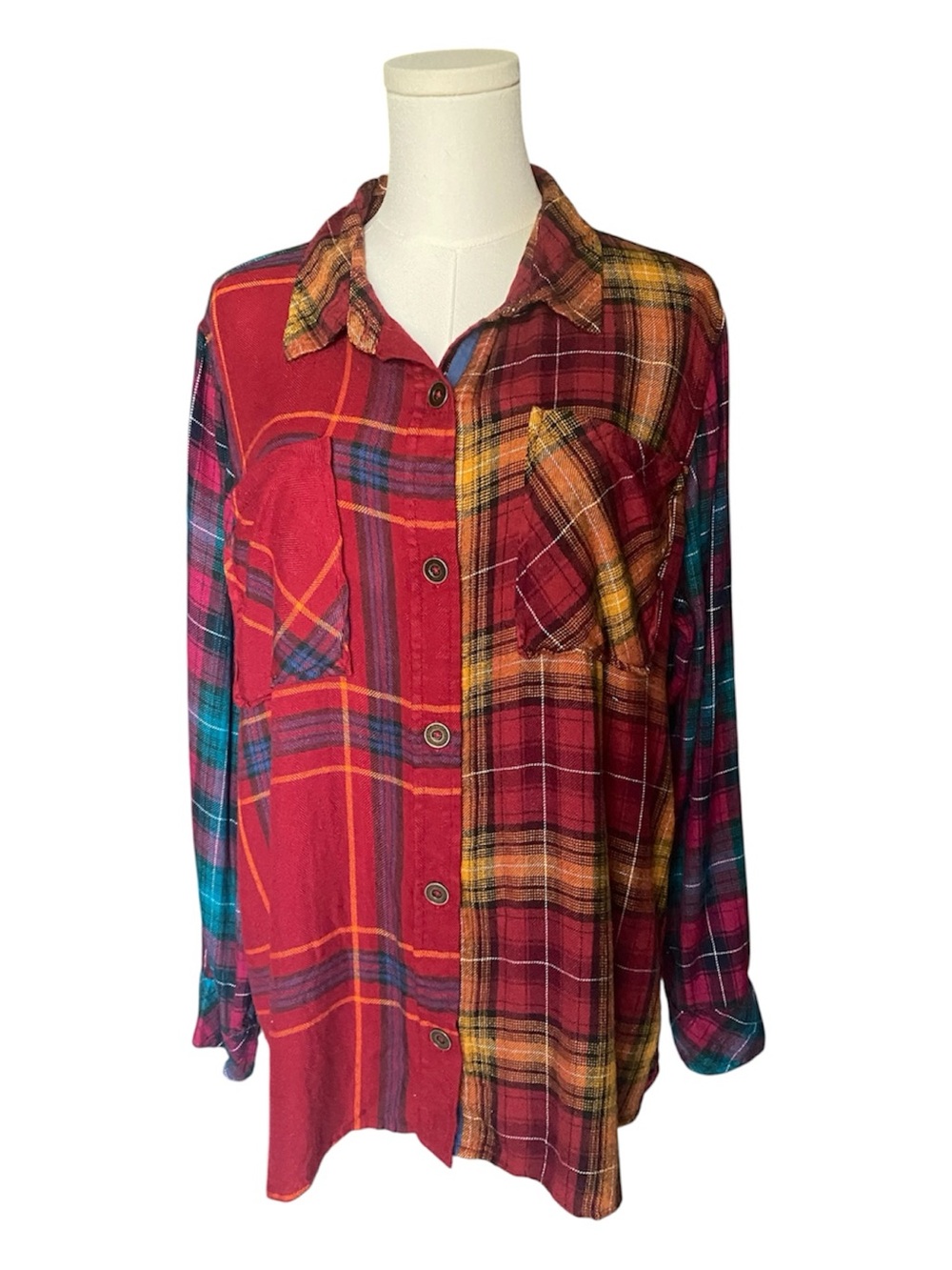 Coldwater Creek Patchwork Plaid Flannel Shirt